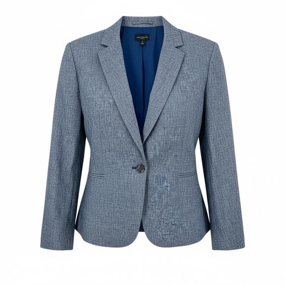 Ann Taylor Factory Womens Blazer 14 Blue Linen Blend One Button Jacket - Picture 1 of 15